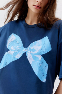 T-shirt femme oversize à épaules tombantes 100% coton Streetwear Longline Loose Fit Custom Graphic Blue Casual Baggy Fashion Tee - Product Image 3