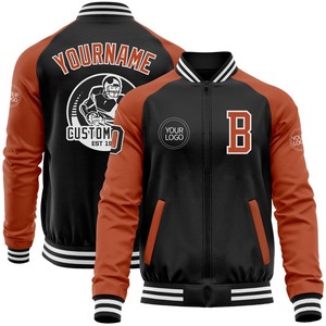 Custom <b>Black</b> Texas Orange-White Bomber Varsity Letterman Two Tone Zipper Jacket Windbreaker Vintage <b>Men's</b> Varsity Jacket - Product Image 1