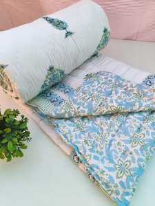 Hand Block Print Reversible Razai Quilt Indian Kantha Winter Bedding - Product Image 5