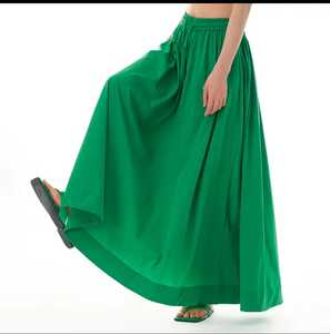 กระโปรงผ้าเรยอนผ้าเรยอนสีเขียวบานใส่สบายของผู้หญิงเอวยางยืดและพู่ตกแต่งสไตล์ลำลองย้อมสีธรรมดา - Product Image 1