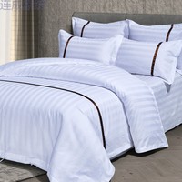 Ensemble de draps de lit blancs de luxe pour hôtel housse de couette jacquard à rayures de 3cm linge de lit 100% coton drap de lit pour hôtel étoilé vente en gros