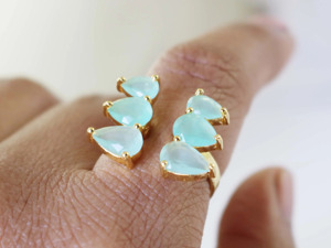 Anillo de Calcedonia Aqua Hecho a Mano, Chapado en Oro de 18k, Anillo Ajustable para Mujer - Product Image 3