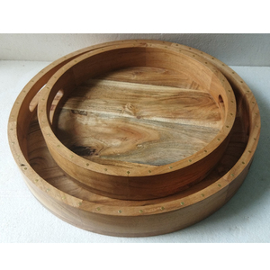 Plateau de service en bois naturel avec ensemble de sous-verres meubles de ferme décoratifs et aliments fruits servant de stockage plateau d'organisation plateau - Product Image 3