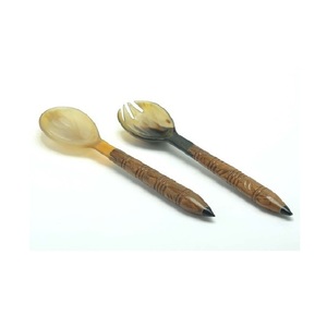 Ensemble de serveurs à salade en corne naturelle de style vintage manche en bois outil à salade outils de service ensemble de couverts en corne pour la cuisine - Product Image 3