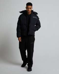 Nouvelles vestes matelassées en duvet pour hommes, couleur unie noire, logo personnalisé, col montant avec capuche, fermeture éclair intégrale, prix de gros - Product Image 3