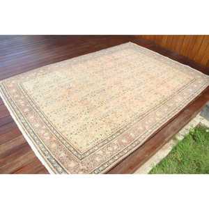 5x7.3 ft Turkish <b>Brown</b> <b>Wool</b> Eco-Friendly Patchwork Rug with Latex Backing Vintage Bordered Home Decor - Product Image 2
