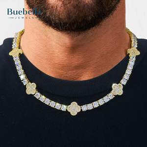 Gran oferta 925 Plata 14K chapado en oro blanco 5mm moissanita diamante completo helado trébol de cuatro hojas Cadena de tenis para hombres collares - Product Image 2