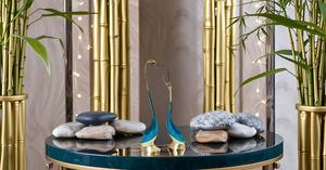 Paire de Statue de Canard Embrassant en Laiton Peint Bleu-Or Figurine Décorative Vastu pour la Maison et le Bureau Table Bureau Sculptures - Product Image 5