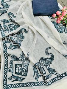 Bordure Saree élégante en coton épais avec de beaux glands imprimés d'animaux Collection de bandanas ethniques imprimés numériquement - Product Image 5