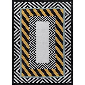 Alfombras Geométricas de Lana Alhambra 9x12 Rectangulares para Pasillo y Sala de Estar, Gris y Negro, Tejido Plano ADWP-13052 - Product Image 1