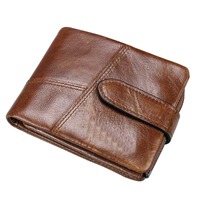 Dompet Lipat Panjang Kulit Asli Pria Mewah RFID Resleting Tahan Air Tempat Kartu Bisnis Logo Timbul Penutup Bergaya Poliester