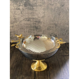 Bol décoratif unique en laiton doré et argenté, fait à la main, centre de table élégant, accent pour le salon, espace de repas, présentoir - Product Image 1