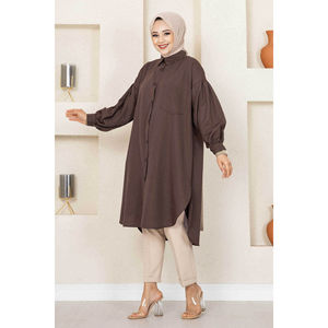 Camisa Hijab de Corte Ovalado, Túnica de Talla Grande, Blusa Estampada de Algodón Marrón, Estilo Casual de Verano para Musulmanas - Product Image 1