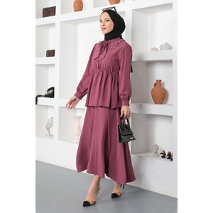 Conjunto Casual de Falda y Top Largo de Mezclilla con Perlas para Mujer, Talla XS, Estilo Club o Formal - Product Image 6