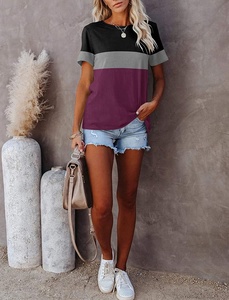 Camisetas de manga corta para mujer, ropa informal a la moda con cuello redondo de bloque de Color, Tops de verano, camisetas holgadas Multicolor - Product Image 3