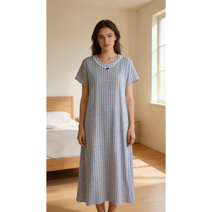 Camisón Largo de Rayón Suave Premium para Mujer, Transpirable, Estampado, Manga Media, Talla 3XL - Product Image 1