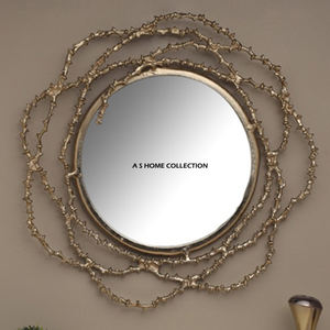 Miroir mural intérieur de luxe de designer italien, design feuillu, miroir décoratif classique et moderne, finition dorée, miroir mural - Product Image 2