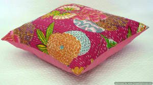 Square Pillow Cases Farmhouse Decorative <b>Cushion</b> <b>Covers</b> With Zipper Boho <b>Cushions</b> <b>Cover</b> Kantha Pillows case 16X16 Inches - Product Image 2