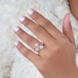 Bague Trio Rhodochrosite Naturelle Bijoux en Argent Sterling 925 Bague Rose à Trois Pierres Cadeau de Style Boho pour Femme Bague pour Femme - Product Image 2