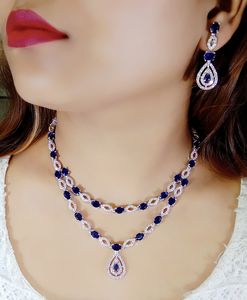 Conjunto de collar de doble capa hecho a mano de tendencia con piedras AD para bodas, compromisos, aniversarios, fiestas, gran idea de regalo - Product Image 2