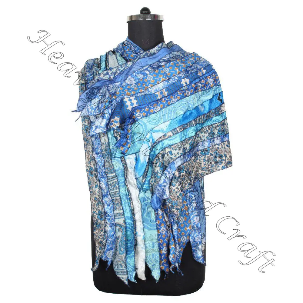 Bel Design 2023 Vintage 15 strisce di seta Sari sciarpe stole scialli riciclati all'ingrosso produttore da Sari toppe India Sari