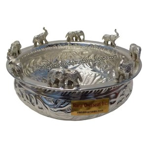 ชาม urli ทองเหลืองสลักลายช้างชุบเงินเป็นมิตรกับสิ่งแวดล้อมสำหรับเทียนลอยน้ำและไฟชา - Product Image 6