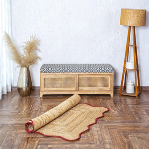 Prix de gros Tapis de jute rouge fait main avec bordure ondulée festonnée Tapis de jute pour le salon Motif festonné Usage quotidien - Product Image 2
