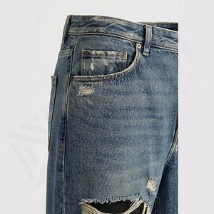 Jeans en denim déchirés pour hommes, design personnalisé en gros, stretch, délavé, pantalon droit uni, pantalon durable, couleur personnalisée - Product Image 5