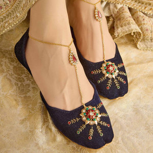 Zapatos Khussa para Mujer, Color Sólido, Resistentes, Material de Terciopelo, Antideslizantes, Estampados, Hechos a Mano, con Suela de Cuero Genuino - Product Image 1