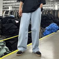 2023 toptan özel Vintage erkek Denim pantolon yüksek kalite gevşek geniş bacak ile Fit düz Baggy kot yıkanmış katı desen