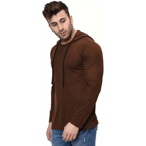 Sudadera con capucha lisa de manga larga de algodón polivinílico canguro sin cremallera para hombre - Product Image 4