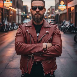 Blouson en cuir pour homme, à capuche, respirant, motif à carreaux, marque LEATHER SPOT - Product Image 3