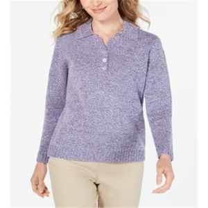 Cardigan Casual da Donna Karen Scott, Collo a Punta, Colore Lavanda, Taglie XS-XL, Maglione Traspirante per Inverno e Autunno, Decorazione con Logo e Bottoni Frontali - Product Image 1