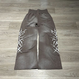 Pantalones de chándal con estampado de diamantes de imitación y logotipo personalizado para hombre, ropa informal lavada Vintage, pantalones de chándal holgados de algodón pesado, informales de pierna ancha - Product Image 2