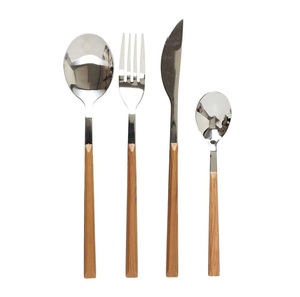 Juego de Cubiertos de Acero Inoxidable con Mango de Madera Pulida de Lujo, con Cuchillos, Tenedores y Cucharas con Mangos Cónicos - Product Image 1