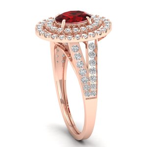 Anillos de Halo de Diamantes con Certificación IGI de Oro Sólido de 14K Personalizados REYES para Mujer, Impresionante Joyería de Piedra Preciosa de Granate de Corte Ovalado de 0.75 Ct - Product Image 3