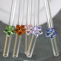 Accessoires de bar de luxe haut de gamme, pailles en verre borosilicate réutilisables à motif floral, écologiques, sans danger pour les aliments, résistantes à la chaleur