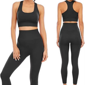 Women's Workout <b>Sets</b> 2-Piece High Waisted Seamless <b>Leggings</b> Crisscross Straps Padded Stretchy <b>Sports</b> <b>Bra</b> Front High Support Plus - Product Image 1