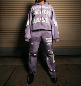 High Quality 100% Cotton Men's Oversized Acid Wash Zip-up Hoodie Sweat Pants Set Streetwear Patchwork Winter Heavyweight Hooded - Product Image 6