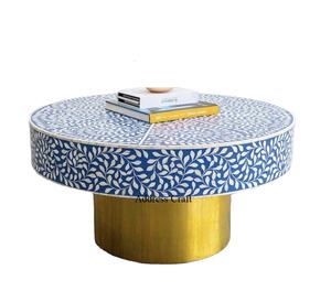 Mesa de centro con incrustaciones de hueso de estilo brillante, venta al por mayor, precio de fábrica, mesa de centro de forma redonda con incrustaciones de hueso, muebles para sala de estar - Product Image 1