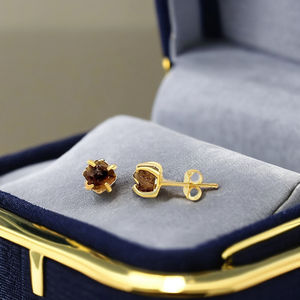 Classic 925 <b>Sterling</b> <b>Silver</b> Gold Plated Handmade 5-7mm Raw Smoky Quartz <b>Stud</b> Earrings Natural Gemstone Jewelry for Women Gift - Product Image 4