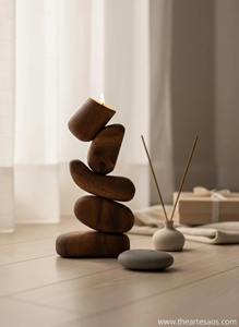 Bougeoir en bois à six colonnes, idéal pour la décoration intérieure, centre de table et éclairage festif, fabriqué à la main en Inde - Product Image 5