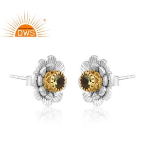 Latest 925 <b>Fine</b> Sterling Silver Natural Peridot Gemstone Floral Design <b>Stud</b> <b>Earring</b> Custom Jewelry Manufacturer - Product Image 2