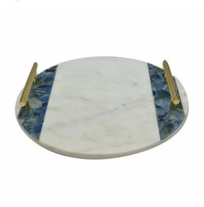 Elegant round & Rectangle Shaped Marble Serving <b>Tray</b> with Gold & Brass Handles for Vanity or Display - Product Image 4