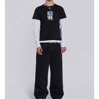 Dubbellaags gebreide oversized t-shirts met reliëfdruk, hoogwaardig modern streetwear design voor kledingmerken, grote bestellingen
