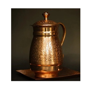 Authentique cruche de styliste en cuivre martelé fabriqué à la main design pur Ayurveda avantages pour la santé durable usage quotidien cuisine salle à manger bien-être - Product Image 3