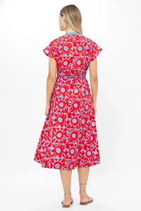 Vente en gros Robe mi-longue boutonnée à imprimé abstrait pour femme Robe d'été en coton avec ceinture et mancherons Robe en coton imprimé ethnique - Product Image 5