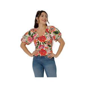 เสื้อเอลซ่าแขนพองสำหรับผู้หญิง ยี่ห้อ Leota สีแดงหลายเฉด ไซส์เล็ก สำหรับฤดูร้อน - Product Image 1