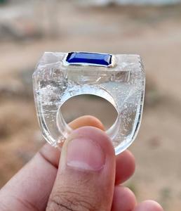 Natural Crystal Quartz Gemstone <b>Ring</b> With The Lapis Lazuli Gemstone In Centre Of <b>Ring</b> Unique <b>Statement</b> <b>Ring</b> <b>For</b> Men Or <b>Women</b> - Product Image 2