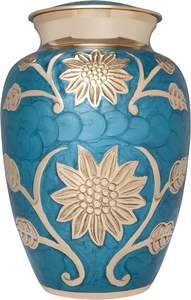Urna funeraria de flores azules y doradas, urna de cremación conmemorativa para cenizas humanas, latón adecuado para entierro de cementerio o nicho, tamaño personalizado - Product Image 6